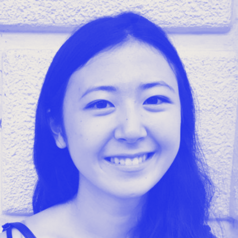 Portrait of Momoko Kashiwabara, printed in cobalt duotone